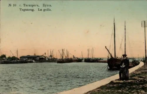 Ak Taganrog Russland, Hafenansicht, Schiffe, Wasserweg,  Russland