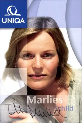Autogrammkarte Skirennläuferin Marlies Schild, Portrait, Autogramm