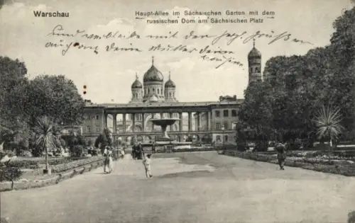 Ak Warszawa Warschau Polen, Hauptallee, Sächsischer Garten, Dom