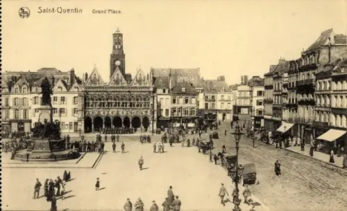 Ak Saint Quentin Aisne, Rathausplatz