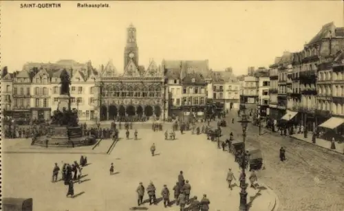 Ak Saint Quentin Aisne, Rathausplatz