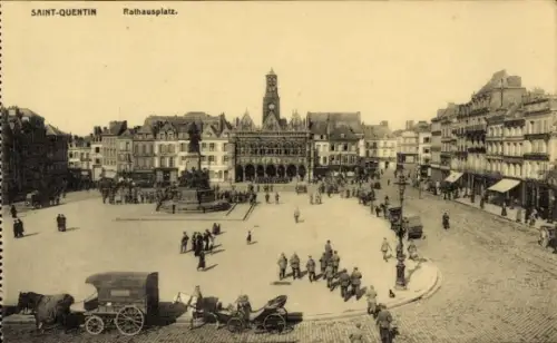 Ak Saint Quentin Aisne, Rathausplatz