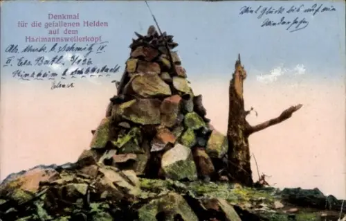 Ak Hartmannsweiler Elsass Haut Rhin, Hartmannsweilerkopf, Vieil Armand, Denkmal für gefallene Hel