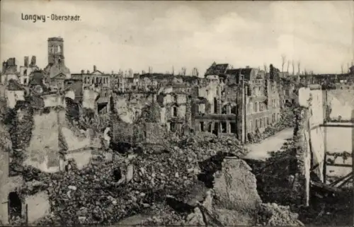 Ak Longwy Bas Meurthe et Moselle, Zerstörte Gebäude, Trümmerlandschaft, Longwy - Oberstadt