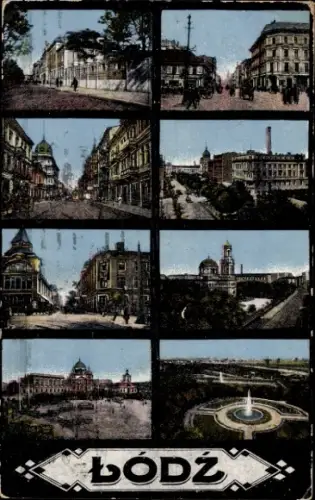 Ak Łódź Lodsch Polen, Teilansichten, Gebäude, Platz, Straßenpartien