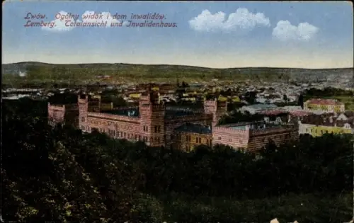 Ak Lwiw Lwów Lemberg Léopol Ukraine,  Gesamtansicht, Invalidenhaus, farbige 