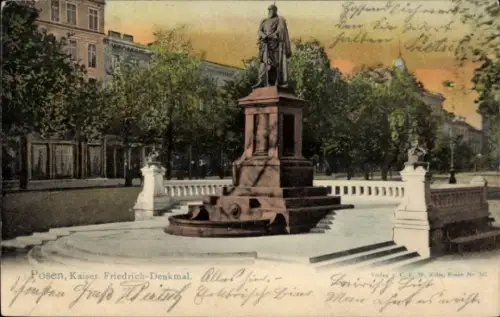 Ak Poznań Posen, Friedrich-Denkmal,  Statue, Brunnen, 