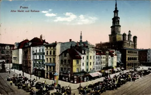Ak Poznań Posen,  Alter Markt, Rathaus, Menschen, 1919