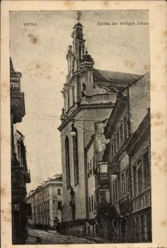 Ak Vilnius Wilna Litauen, Kirche des heiligen Johann, WILNA, Schriftzüge in kyrillischer Schrift