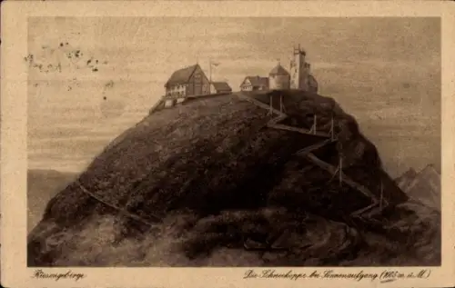 Ak Malá Úpa Kleinaupa Riesengebirge Region Königgrätz, Schneekoppe bei Sonnenaufgang