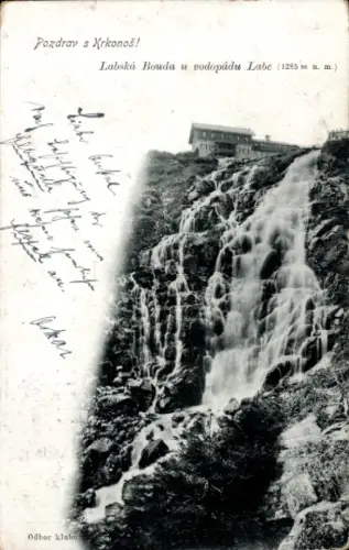 Ak Špindlerův Mlýn Spindlermühle Riesengebirge Region Königgrätz, Labská bouda, Wasserfall