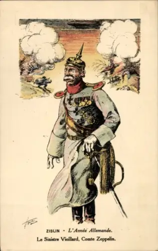 Künstler Ak Zislin, L'Armée Allemande, Le Sinistre Vieillard, Comte Ferdinand Graf von Zeppelin