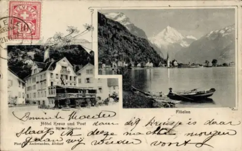 Ak Flüelen Kanton Uri Schweiz, Hotel Kreuz, Post