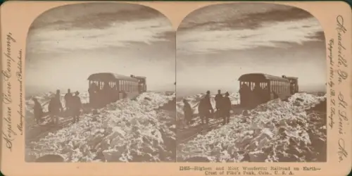 Stereo Foto Pike's Peak Colorado USA, Eisenbahn auf dem Gipfel, Keystone View Company