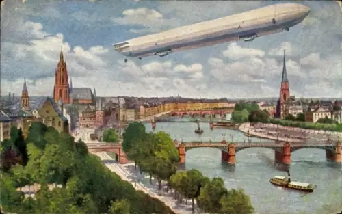 Künstler Ak Frankfurt am Main, Internationale Luftfahrtausstellung, Zeppelin