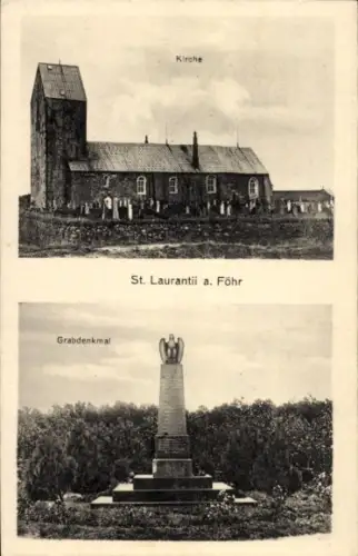 Ak St. Laurentil auf Föhr, Grabdenkmal, Kirche