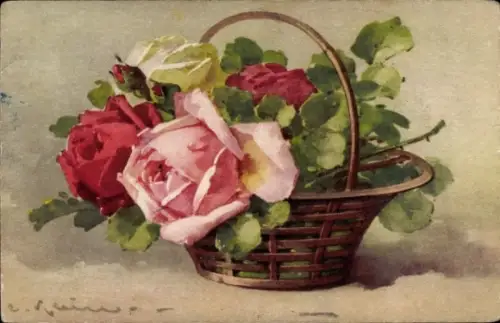 Künstler Ak Klein, Catharina, Rosen, Blumenkorb