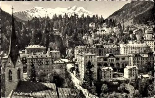 Ak Bad Gastein Badgastein in Salzburg, Weltkurort  Berge, Gebäude, Kirche, Fluss
