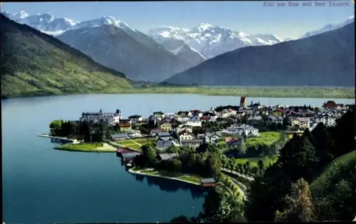 Ak Zell am See in Salzburg, Panorama mit Tauern