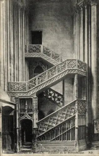 Ak Rouen Seine Maritime, Kathedrale, Treppe der Bibliothek