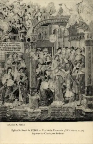 Ak Reims Marne, Baptême de Clovis, Tapisserie Flamande, Eglise St-Remi, 16. Jahrhundert