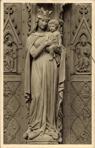 Ak Strasbourg Straßburg Elsass Bas Rhin, Madonna mit Kind, Hauptportal, Straßburger Münster