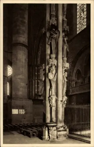 Ak Strasbourg Straßburg Elsass Bas Rhin, Engelsäule, Straßburger Münster, Säulen mit Figuren