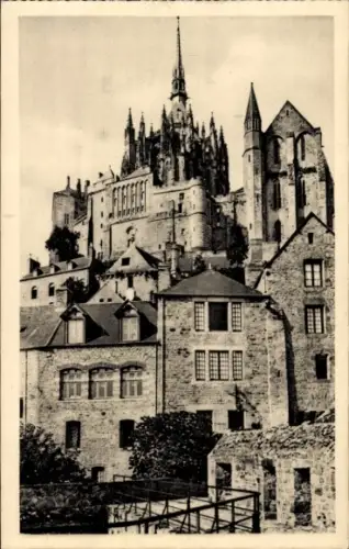 Ak Le Mont Saint Michel Manche, Abbaye du  Blick auf die Mauern,  Gebäude