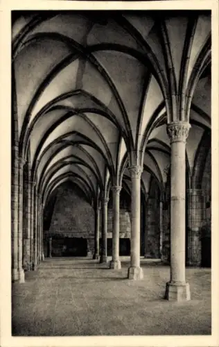 Ak Le Mont Saint Michel Manche, Abtei  Salle des Hôtes, Säulen, gotische Architektur