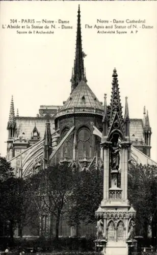 Ak Paris IV Ile de la Cité, Die Apsis und die Statue, Erzbischöflicher Platz