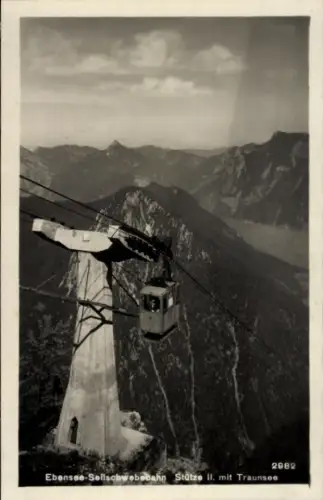 Ak Ebensee in Oberösterreich, Seilbahn, Berglandschaft, Traunsee, Schwarz-Weiß-Foto