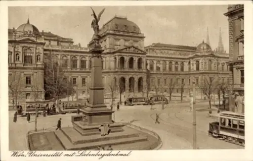 Ak Wien 1 Innere Stadt,  Universität, Liebenbergdenkmal, Straßenbahn, Menschen