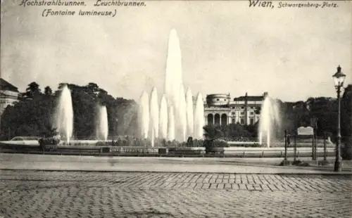 Ak Wien 1 Innere Stadt, Hochstrahlbrunnen, Leuchtbrunnen, Schwarzenberg-Platz, Wien
