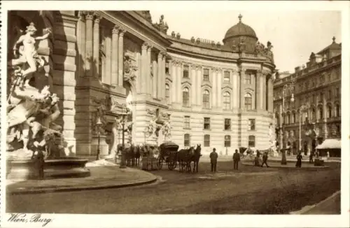 Ak Wien 1 Innere Stadt,  Burg,  Gebäude, Pferdewagen, Menschen, Skulpturen