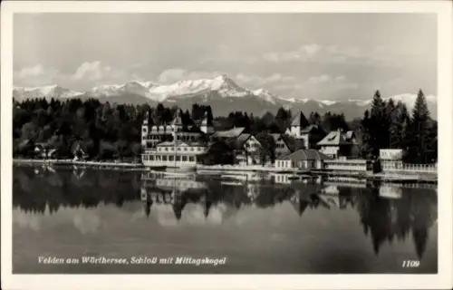 Ak Velden am Wörthersee in Kärnten, Schloss mit Mittagskogel