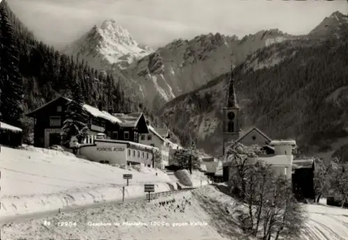 Ak Gaschurn im Montafon Vorarlberg, Winteransicht, Posthotel Rössle, Kirche, Vallüla