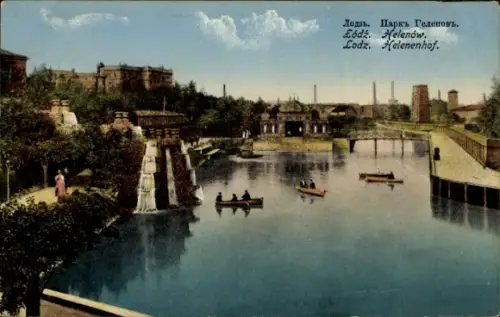 Ak Lodz Lodsch Polen, Helenenhof, Teich, Ruderboote