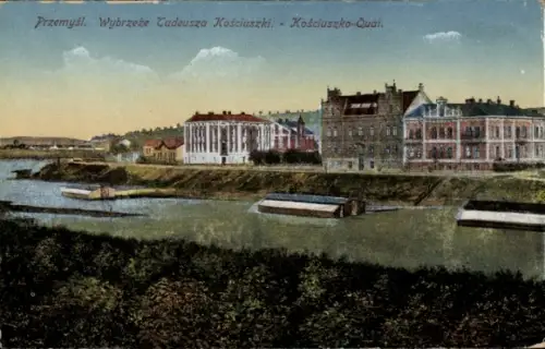 Ak Przemyśl Polen, Flusslandschaft, Gebäude, Tadeusz Kościuszko, Przemyśl