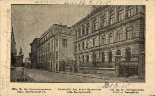 Ak Łódź Lodz Lodsch Polen, Industrieller Geg. Kredit Gesellschaft, Ewangelickastraße