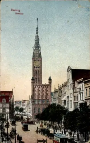 Ak Gdańsk Danzig,  Rathaus,  Architektur, Straßenansicht, keine Personen