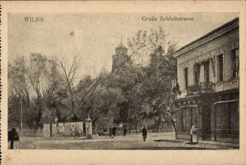 Ak Vilnius Wilna Litauen, WILNA, Große Schloßstraße, Gebäude, Bäume, Menschen