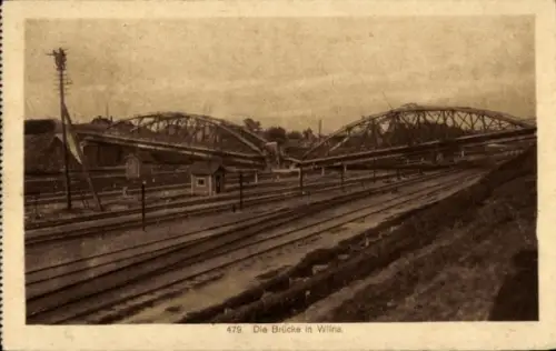 Ak Vilnius Wilna Litauen, Die Brücke in  Eisenbahnbrücke, Gleise, Landschaft