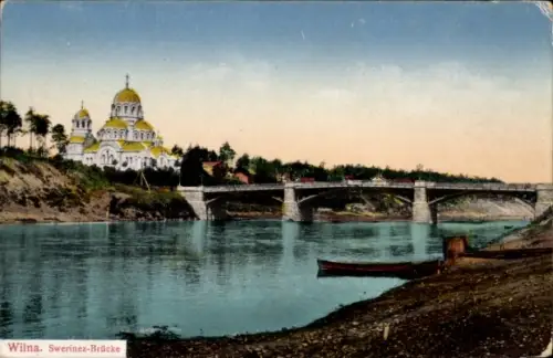 Ak Vilnius Wilna Litauen,  Swerinez-Brücke, Fluss, Boot, Bäume