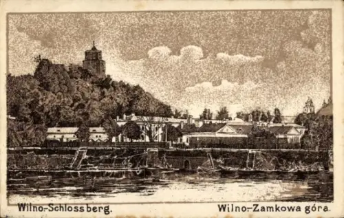 Ak Vilnius Wilna Wilno Litauen, Wilno-Schlossberg, Wilno-Zamkowa góra, Flussansicht