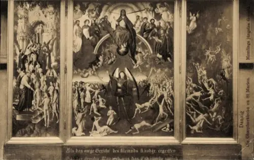 Ak Gdańsk Danzig, Gemälde 'Das jüngste Gericht', Jesus, Engel, Seelen, Hölle, Himmel