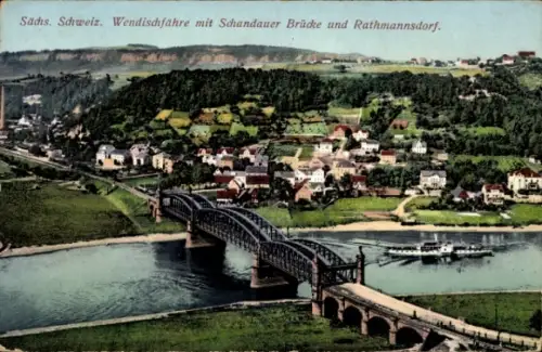 Ak Wendischfähre an der Elbe Rathmannsdorf Sachsen, Wendischfähre, Schandauer Brücke, Rathmannsdo