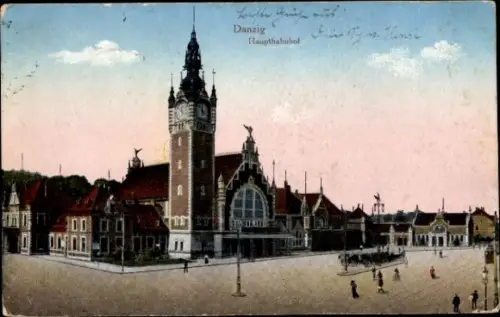 Ak Gdańsk Danzig, Hauptbahnhof, Straßenseite