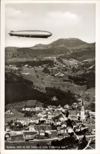 Ak Schönau am Königssee Oberbayern, Luftaufnahme von  Zeppelin, Berge, Landschaft