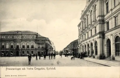 Ak Karlstad Schweden, Frimurarelogen och Vestra Torggatan