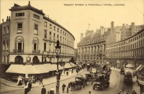 Ak West End London City England, Piccadilly Circus, Regent Street, Piccadilly Hotel,   , Straßena